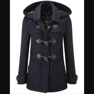 Barbour Vintage Buttermere Wool Toggle Hooded Duffle Coat Peacoat Size 6